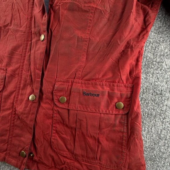 Barbour MORRIS UTILITY Waxed Jacket Women Full Zip Red Size 12 US Collared - Picture 5 of 16